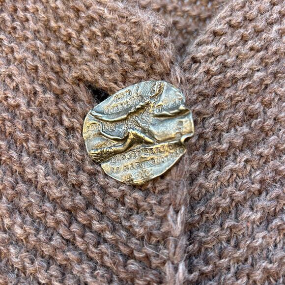 Boutique Hand Knit Oversized Soft Brown Cardigan Sweater Sterling Silver XL - Picture 5 of 10